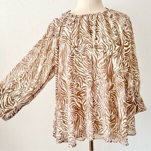 KORI Zebra Printed Chiffon Flowy 3/4 Sleeve Blouse Women's Size Small/Medium S/M